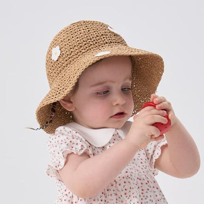 pureborn Baby Toddler Girls Straw Sun Hat Summer Beach Hat - color: Khaki Daisy, size: 6-24 Months