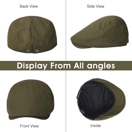 2Pcs Men's Newsboy Cap Cotton Flat Ivy Gatsby Driving Hat - color: 2b3-black+armygreen