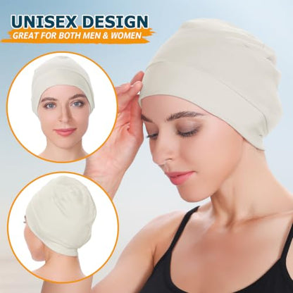 Headshion 100% Cotton Skull Caps Beanie Sleeping Hats for Men Women - color: Pure Grey & Ivory White