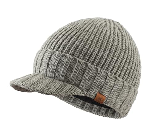 Home Prefer Men's Winter Hat Thick Knit Beanie Cap with Visor Newsboy Beanie Hat - color: Dusty Green