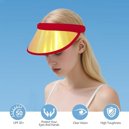 Surkat Women Sun Visors Hologram Wide Brim Thicker Sweatband UV Protective Sportswear Visors Sunhat - color: Red Gold