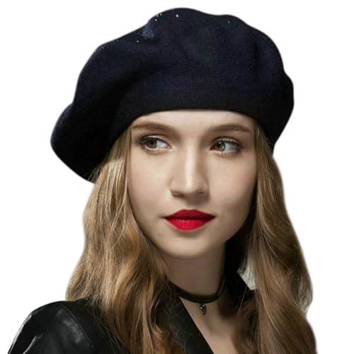 Sumolux Women Beret Hat French Beret Beanie Cap Classic Solid Color - color: Navy Blue, size: One Size