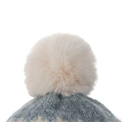 Women Winter Warm Knit Beanie Earflap Hat with Pompom Plush Lined Russian Ushanka Trapper Hat Thermal Windproof Ski Snow Cap - color: Navy Blue