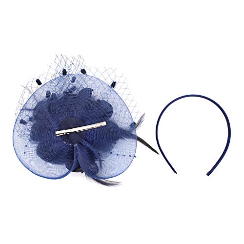 ACTLATI Fascinators Hat for Women Tea Party Headpiece Wedding Cocktail Flower Mesh Feathers Hair Clip 20s Flapper Fascinators - color: A7-navy Blue