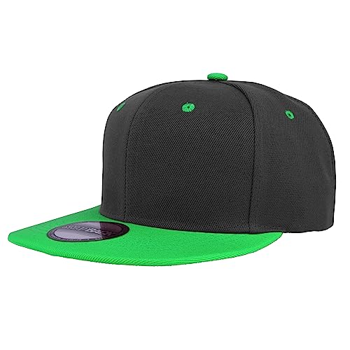 Gelante Snapback Hats for Men - Flat Bill Brim Baseball Cap Hat - Plain Blank Adjustable - color: Black/Kelly Green