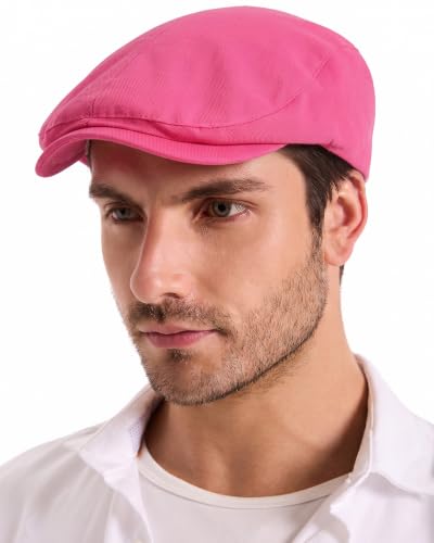 ZLYC 남성용 여름 플랫 캡 Scally Ivy Gatsby Newsboy Beret Driver Cabbie 사냥 모자 - color: 솔리드 핫 핑크