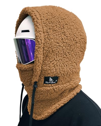 Shy Velvet Sherpa Hood Balaclava Wind-Resistant Ski Mask for Men and Women - color: Camel