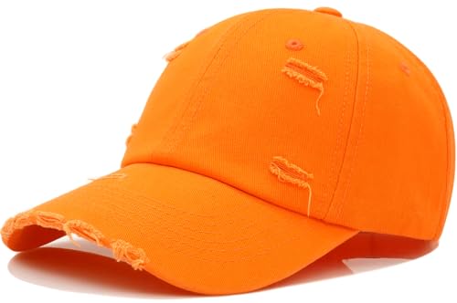 Distressed Baseball Cap for Men Women Cotton Dad Hat - color: Orange