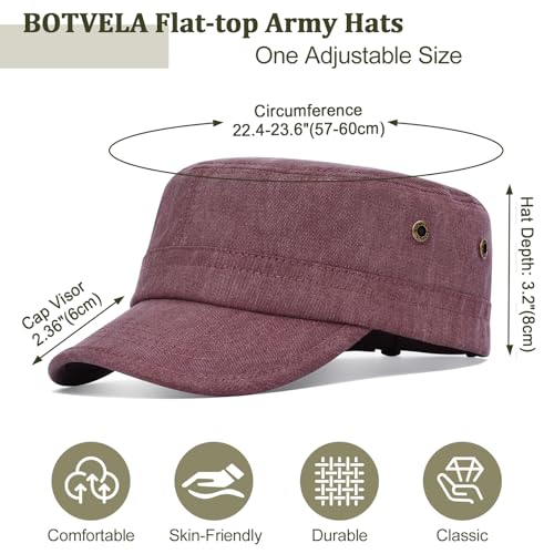BOTVELA Men Women Cotton Cadet Army Cap Military Flat Hat - color: Burgundy