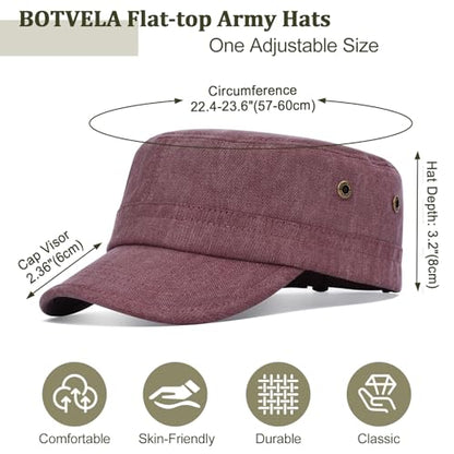 BOTVELA Men Women Cotton Cadet Army Cap Military Flat Hat - color: Burgundy