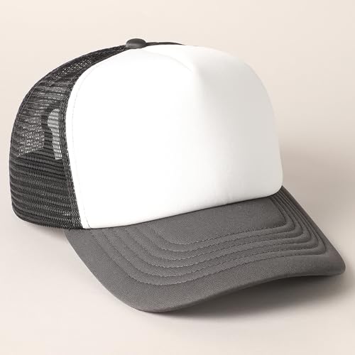 MIRMARU 5 Panels Blank Foam Front Two Tone Solid Trucker Mesh Back Baseball Cap with Adjustable Snapback Strap - color: Two Tone-charcoal/White