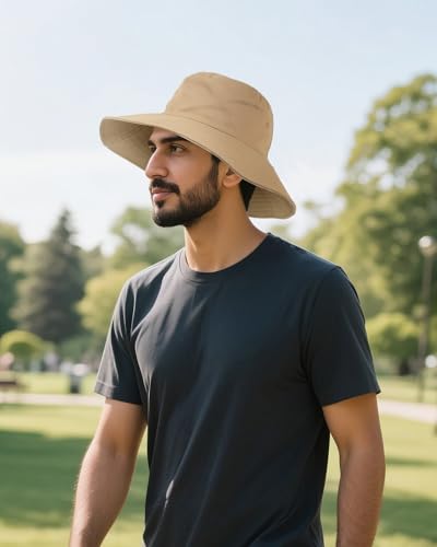 Zylioo XXL Bucket Hat for Big Heads, Reversible Fishing Sun Hat - color: Beige-black, size: XX-Large-3X-Large