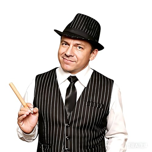 2 Pack 1920S Gangster Mob Boss Costume Pinstripe Fedora Hat Men Women - color: Black/White(size:m-l), size: Medium-Large