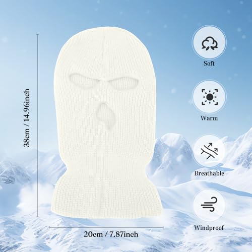 3 Hole Ski Mask, Knitted Balaclava Face Mask, Winter Full Face Mask Cover for Winter Outdoor Sports - color: White