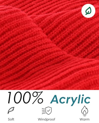Home Prefer Rib Knit Beanie Hat for Men and Women Cuffed Beanie Winter Hat - color: Black+red