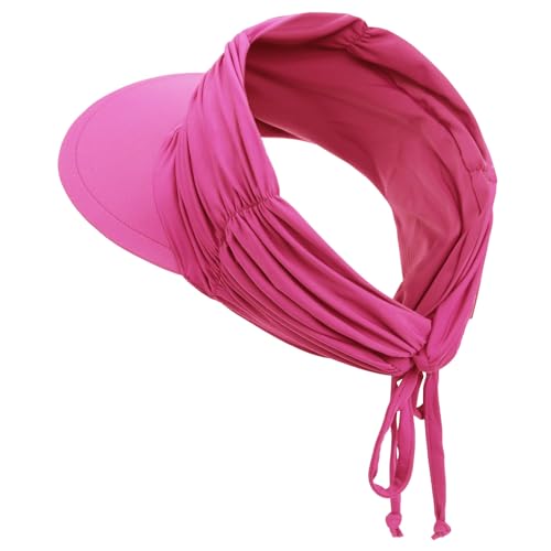 Women Visor Sun Hat Adjustable Foldable Wide Brim Sun Hats Summer UPF 50+ UV Protection Visor Cap for Outdoor Beach - color: Fuschia B