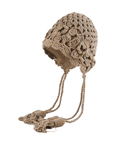 MINGSEECESS Women Girls Knitted Beanie Hat Crochet Braided Knit Warmer Cap Skiing Snowboarding Ear Flap Hats - color: Knitted-khaki
