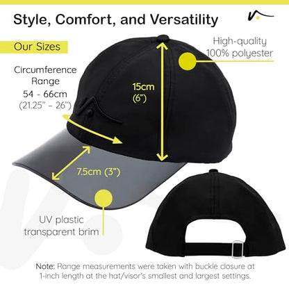 VISTO Transparent Brim Quick-Dry Hat - Obstruction Free Visibility, No Glare & Complete Sun Protection for Outdoor Sports - color: Black