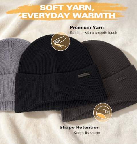 Wmcaps Soft Winter Beanie for Men Women, Warm Knit Hat with Curved Cuff - color: Black