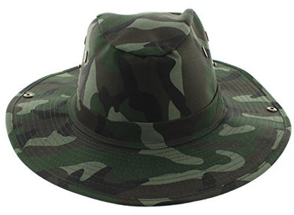 Wide Brim Outdoor Safari Summer Sun Hat with Neck Flap - color: Green Camo Solid, size: X-Large