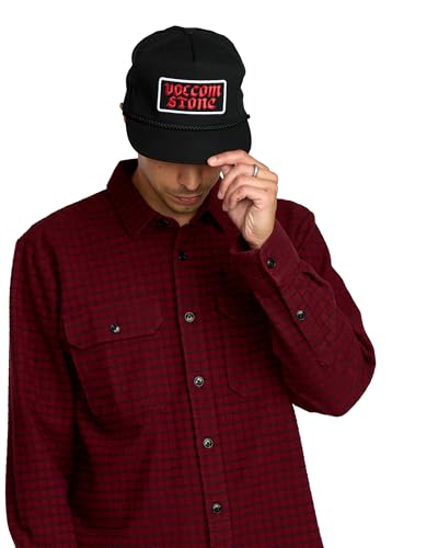 Volcom Men's Snapback Hat– 6-Panel Twill Flat Brim Cap Adjustable Snap Closure - color: Black Tone