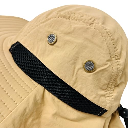 Packable and Adjustable Mesh Boonie Sun Hat with Neck Flap - color: Khaki