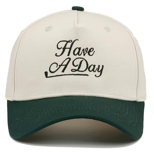 Embroidered Baseball Cap, Cotton Dad Hat, Fun & Heartfelt Stitching, Adjustable Casual Outdoor Hat for Men Women - color: Have a Day - Dark Green/Beige