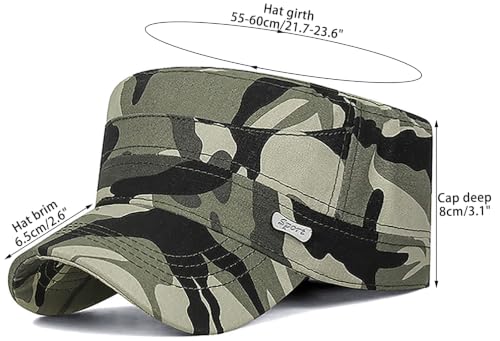 Men Flat Top Hat Cadet Army Cap Twill Cotton Baseball Military Cap - color: A - Light Green ( Camo )