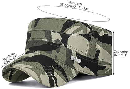 Men Flat Top Hat Cadet Army Cap Twill Cotton Baseball Military Cap - color: A - Light Green ( Camo )