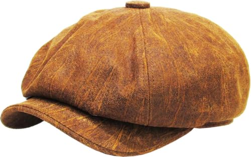 KBETHOS Leather Ascot Made in USA Ivy Collection Classic Newsboy Caps - color: (B) Leather - Light Brown, size: Small-Medium