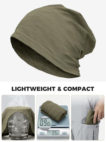 ROYBENS Lightweight 100% Cotton Slouchy Summer Beanie Men Women, Chemo Cap - color: 1pc Army Green, size: Large