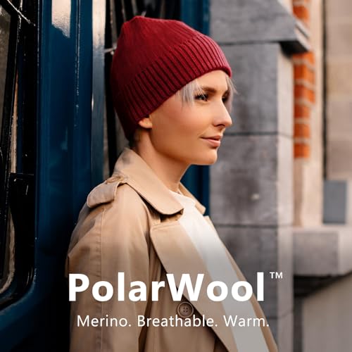 TOP-EX PolarWool Merino Wool Beanie with Soft Polartec Fleece Lining - color: Red, size: X-Large-XX-Large