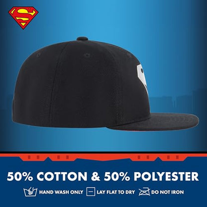 Concept One Unisex Adult DC Comics Superman Baseball Cap, Adult Adjustable Snapback Hat with Flat Brim for Men and Women - color: Black