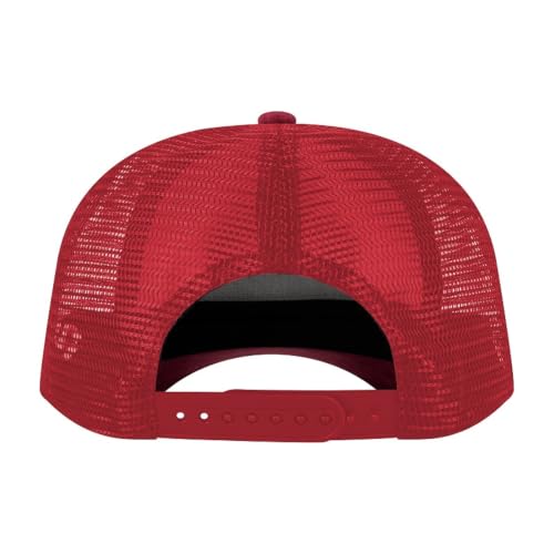 TOPTIE 5 Panel Suede Front Mesh Back Baseball Hat Adjustable Snapback Cap - color: Solid Red