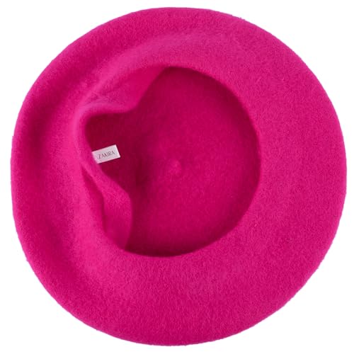 ZAKIRA Wool French Beret for Men & Women, Plain - color: Fuchsia