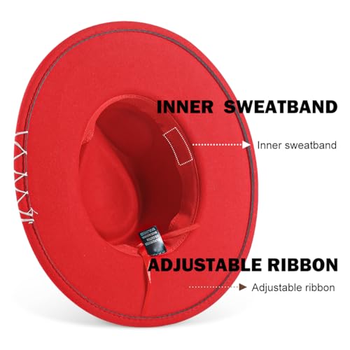Big Brim Fedora Mens Women Boho Hat Handmade Dress Up Hats - color: Red