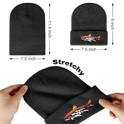 Knit Winter Beanie Hats for Men Women Cuffed Skull Cap with Mountain Embroidery Outdoor Christmas & New Year Gifts - color: Fish/Black