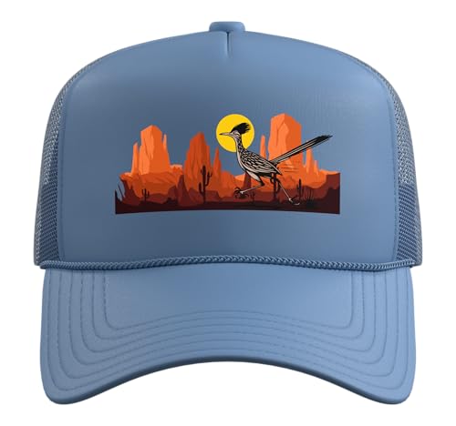 Roadrunner Bird Desert Vibes Arizona New Mexico Nevada Trucker Hat with Adjustable Mesh Back - color: Light Blue
