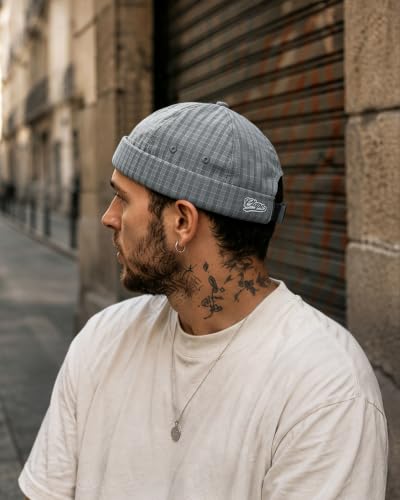 Croogo Checked Brimless Hat Lightweight Quick Dry Docker Cap for Men - color: Gray