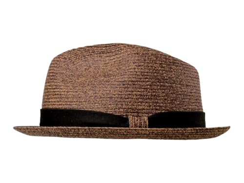 Bigalli Street Style Straw-Style Fedora Hat, Lightweight Short Brim Packable UV SPF 80 Summer Hat Poly Braid - color: Chocolate, size: Medium