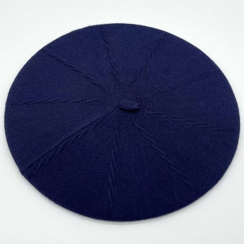 Women's Knitted Beret, French Style Double Layer Winter Autumn Warm and Soft Beanie Hat Cap - color: Navy Blue