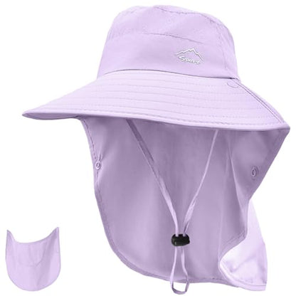 Rosoz Sun Hat for Men Women with Neck Flap& Removable Face Cover Wide Brim - color: 1pack-purple