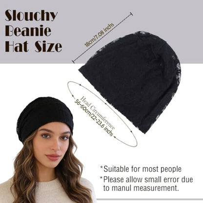 Crochet Slouchy Beanie Hat Turbans Headware for Women - color: Bea11 - Black