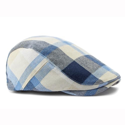 Men's Plaid Striped Newsboy Ivy Flat Driving Golf Cap - color: Orangeblue