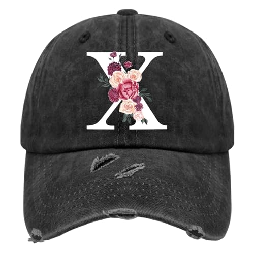 Custom Initial Letter Baseball Cap for Women, Personalized A-Z Monogram Washed Distressed Hat for Mom Gift - color: Classic Alphabetes A-z Cute Letter Caps Cute Baseball Hat 24