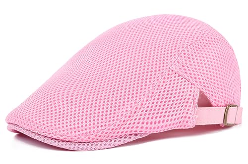 DIYDECAL Mens Breathable Mesh Summer Hat Adjustable Newsboy Beret Ivy Cap Cabbie Flat Cap - color: Pink