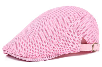 DIYDECAL Mens Breathable Mesh Summer Hat Adjustable Newsboy Beret Ivy Cap Cabbie Flat Cap - color: Pink