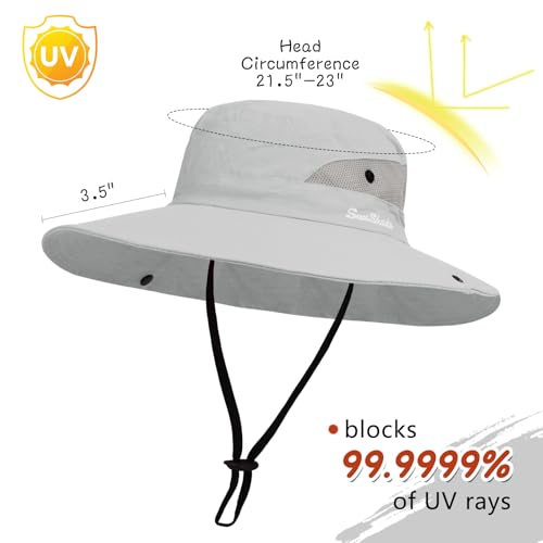 ZOORON Women's Ponytail Safari Sun Hat,Wide Brim UV Protection Bucket Hat - color: 1- Pure Light Grey
