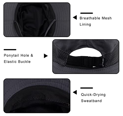 Muryobao Women Ponytail Sun Hat Summer UV Protection Cap Outdoor Foldable Mesh Wide Brim Bucket Hats for Beach Fishing Garden - color: Dark Grey