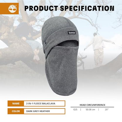 Timberland Men’s 2-in-1 Fleece Balaclava - Water Resistant, Convertible Hood with Face Cover, Soft Fleece for Cold Weather - color: Dark Grey Heather